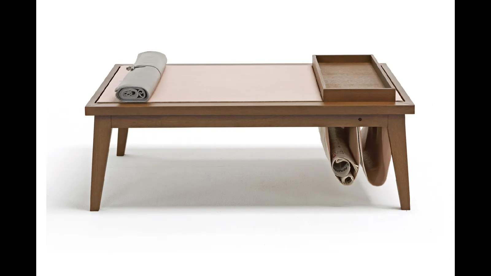 Tavolino multifunzionale in legno con top in pelle Bergen di Egoitaliano