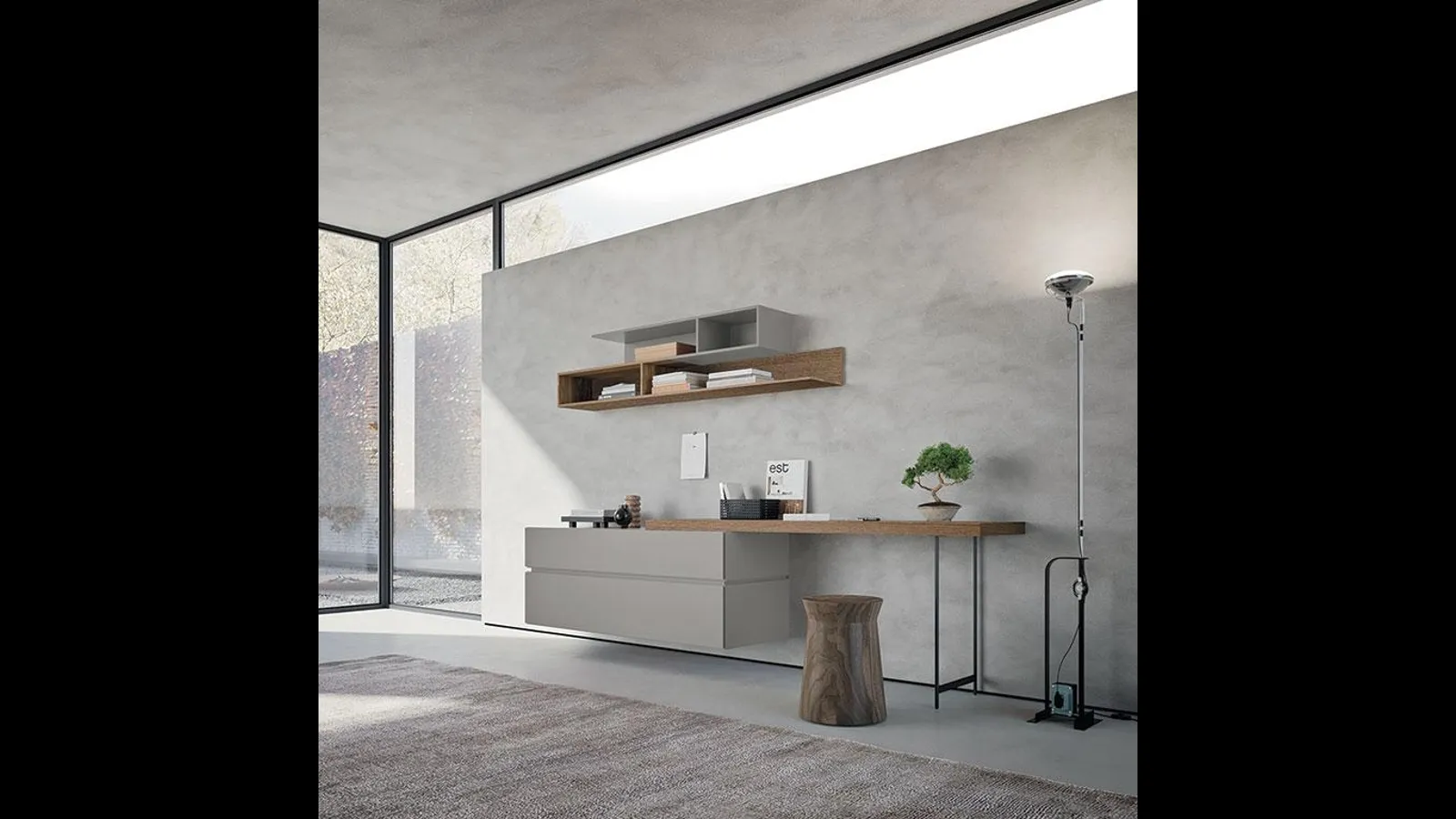 Scrittoio Comp 377 in laccato, legno e metallo di Mobilgam