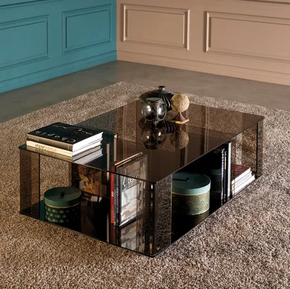 Tavolino in vetro con base specchiata Dedalo di Tonin Casa