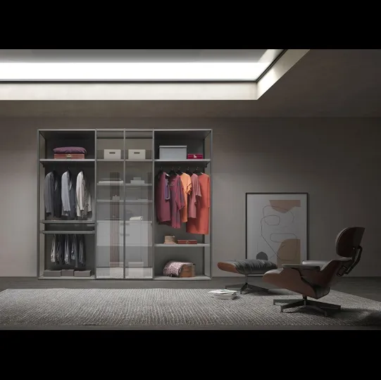 Armadio con ante battenti Comp 340 in vetro e nobilitato tessuto Grey di Mobilgam