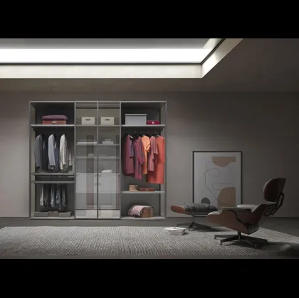 Armadio con ante battenti Comp 340 in vetro e nobilitato tessuto Grey di Mobilgam