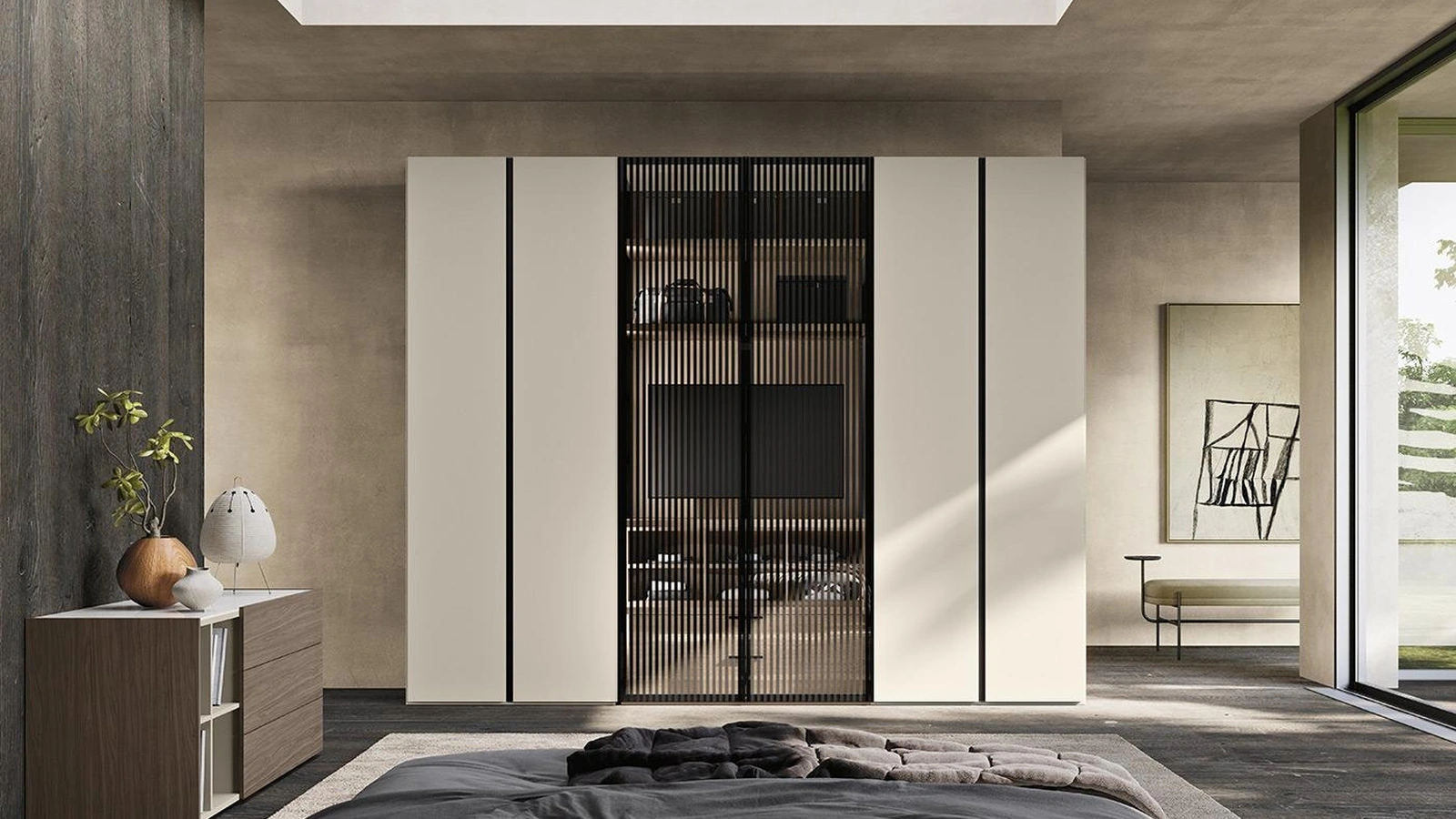 Armadio con ante battenti in laccato e a soffietto in vetro Comp N20 in laccato e vetro di Mobilgam