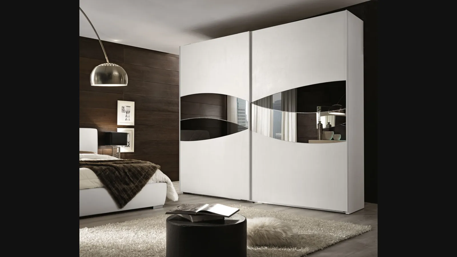 Armadio laccato bianco con inserti a specchio Nolita Night di RTL Mobili