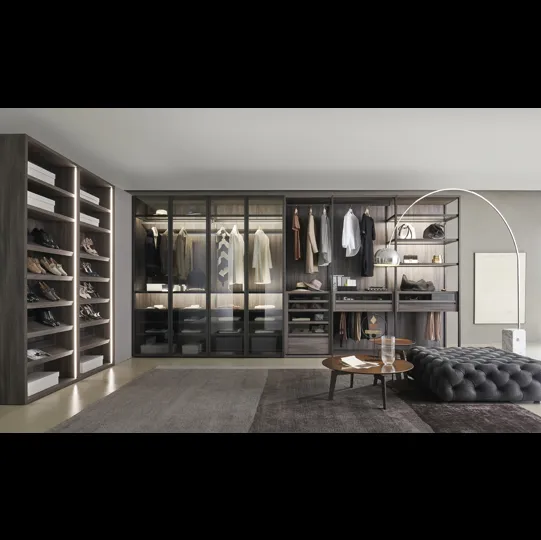 Cabina Armadio Bellavista in melaminico effetto legno e ante battenti in vetro di Sangiacomo