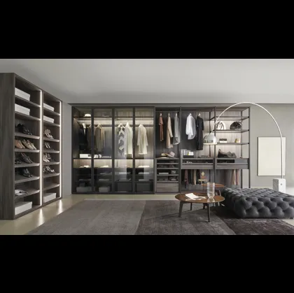 Cabina Armadio Bellavista in melaminico effetto legno e ante battenti in vetro di Sangiacomo