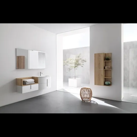 Mobile da Bagno sospeso in nobilitato bianco opaco e effetto legno B201 BD026 di Compab