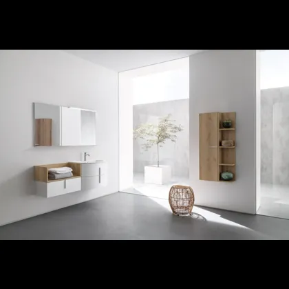 Mobile da Bagno sospeso in nobilitato bianco opaco e effetto legno B201 BD026 di Compab