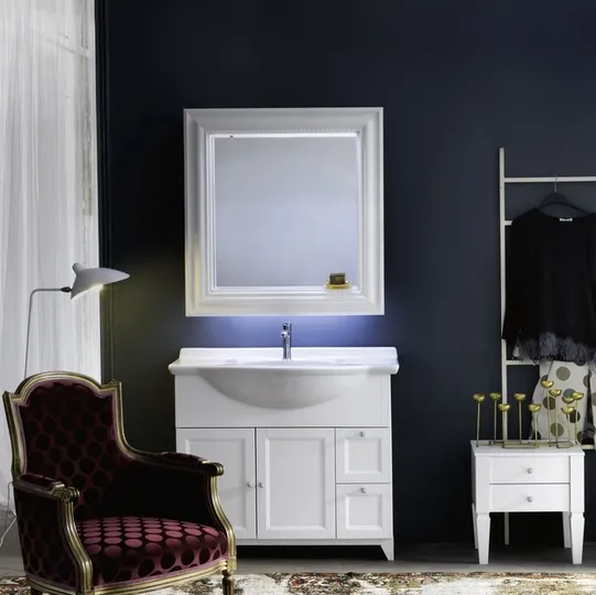 Mobile Bagno da appoggio in laccato bianco opaco e lavabo consolle in ceramica DIAMANTE DM13B di Compab