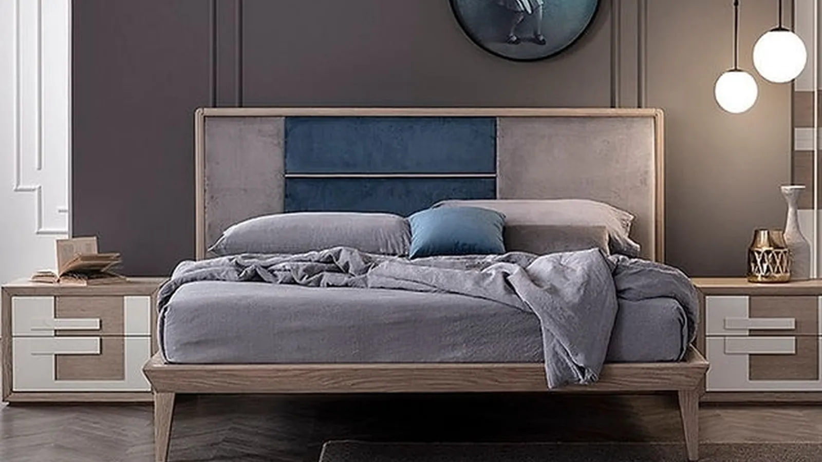 Letto in legno di Frassino con testiera a pannelli rivestiti Aurea Boiserie di Fasolin