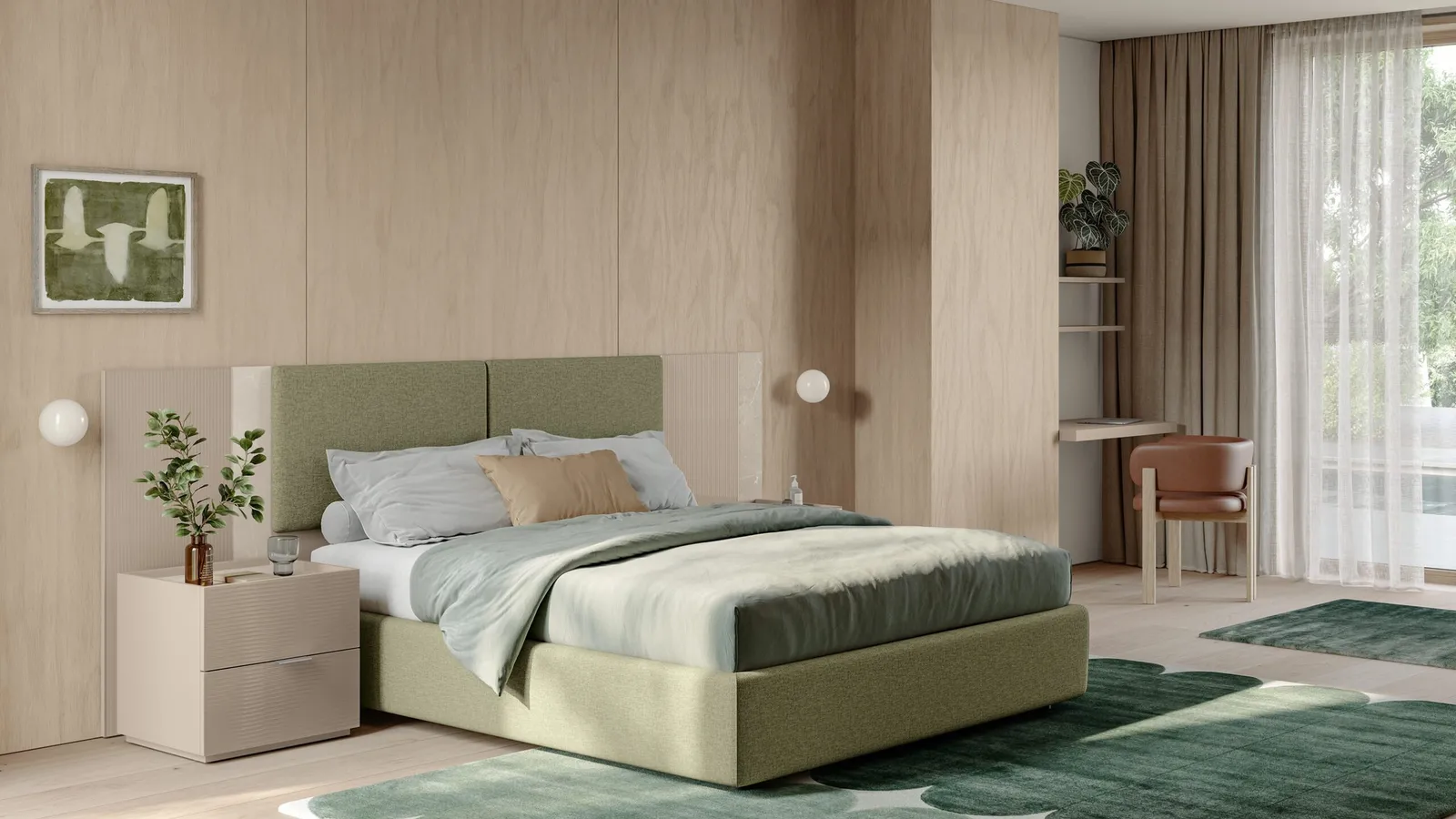 Letto Eclettica EN02 in tessuto imbottito e vetro di Colombini Casa