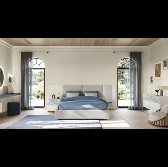 Letto Eclettica EN04 in tessuto imbottito e vetro di Colombini Casa