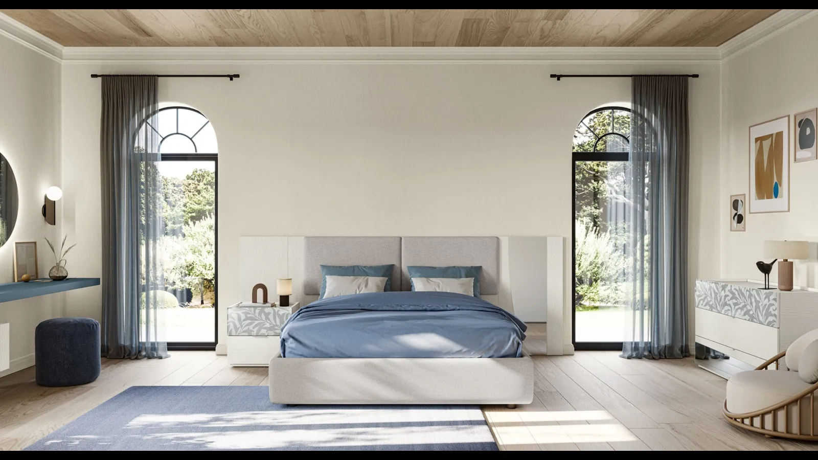 Letto Eclettica EN04 in tessuto imbottito e vetro di Colombini Casa