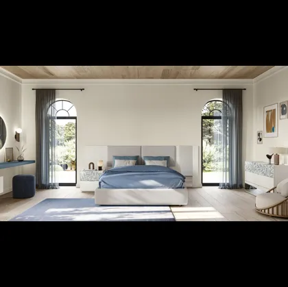 Letto Eclettica EN04 in tessuto imbottito e vetro di Colombini Casa