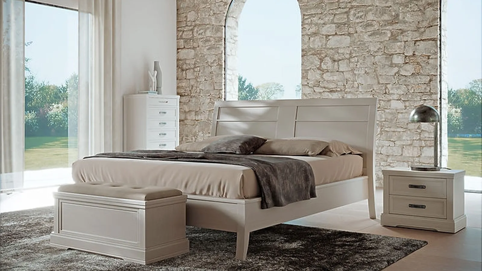 Letto matrimoniale Emma in legno laccato di Fasolin