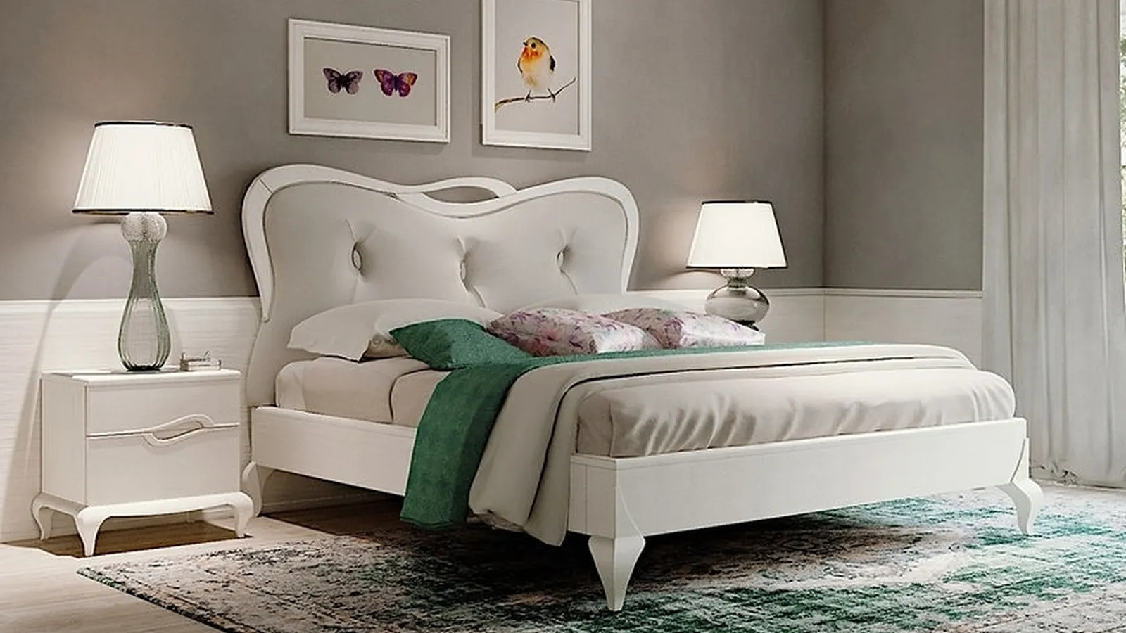 Letto matrimoniale in legno con testiera in tessuto imbottito Touchet di Fasolin