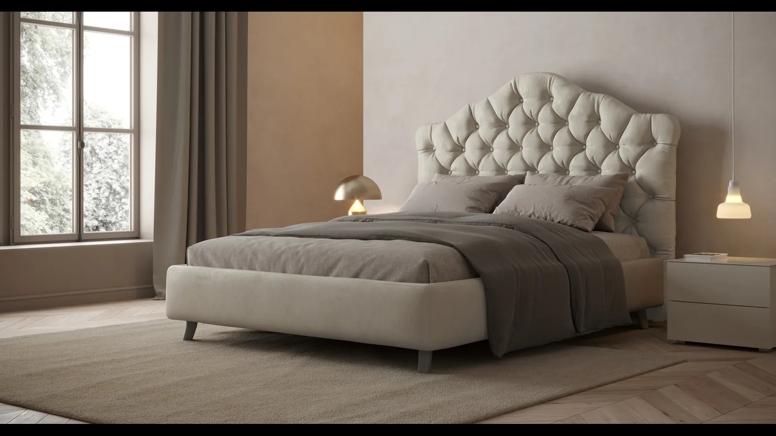 Letto matrimoniale in ecovelluto con testiera trapuntata e sagomata Lady di Giessegi