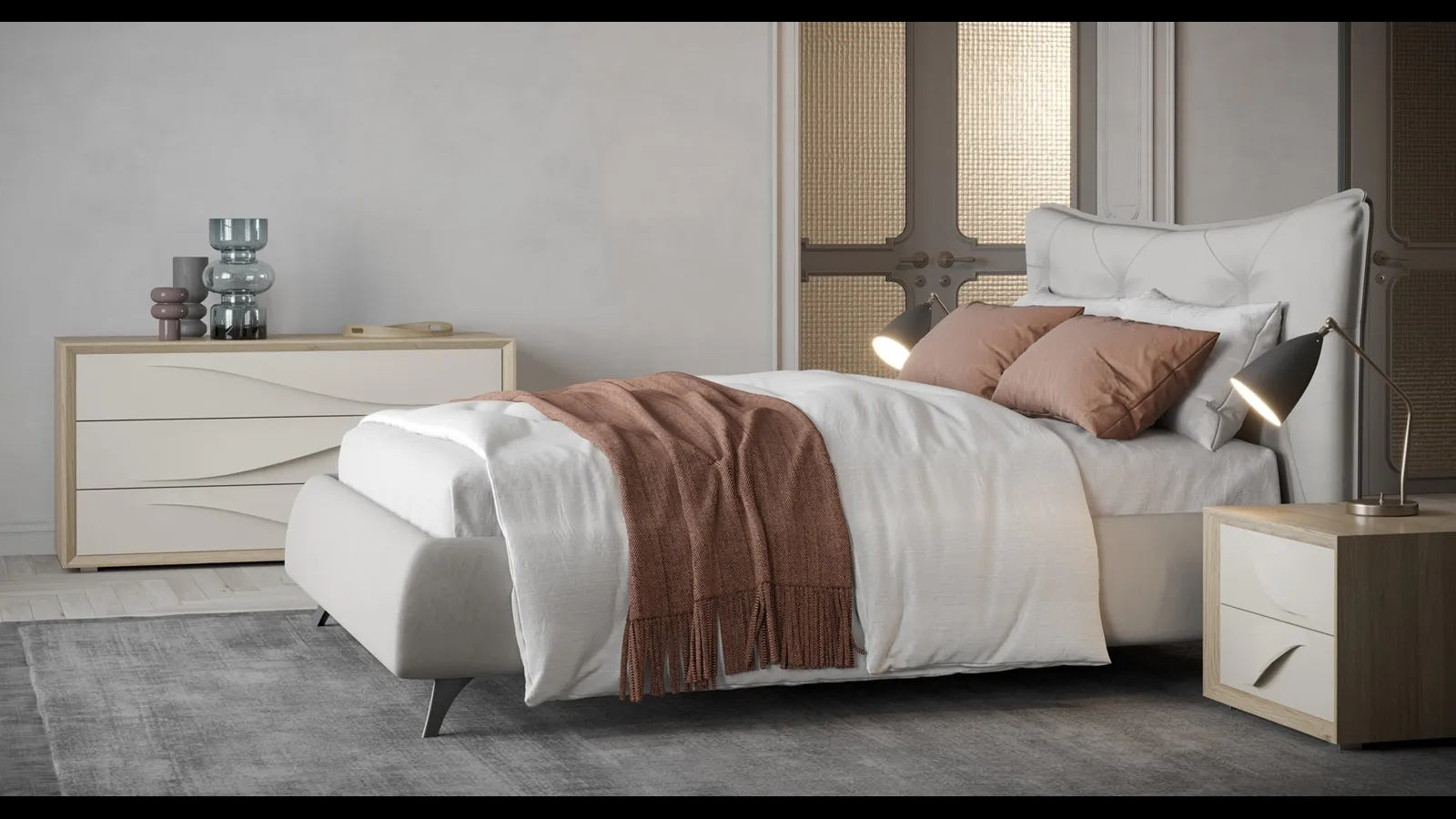 Letto matrimoniale in tessuto imbottito con testiera trapuntata Margot di Giessegi