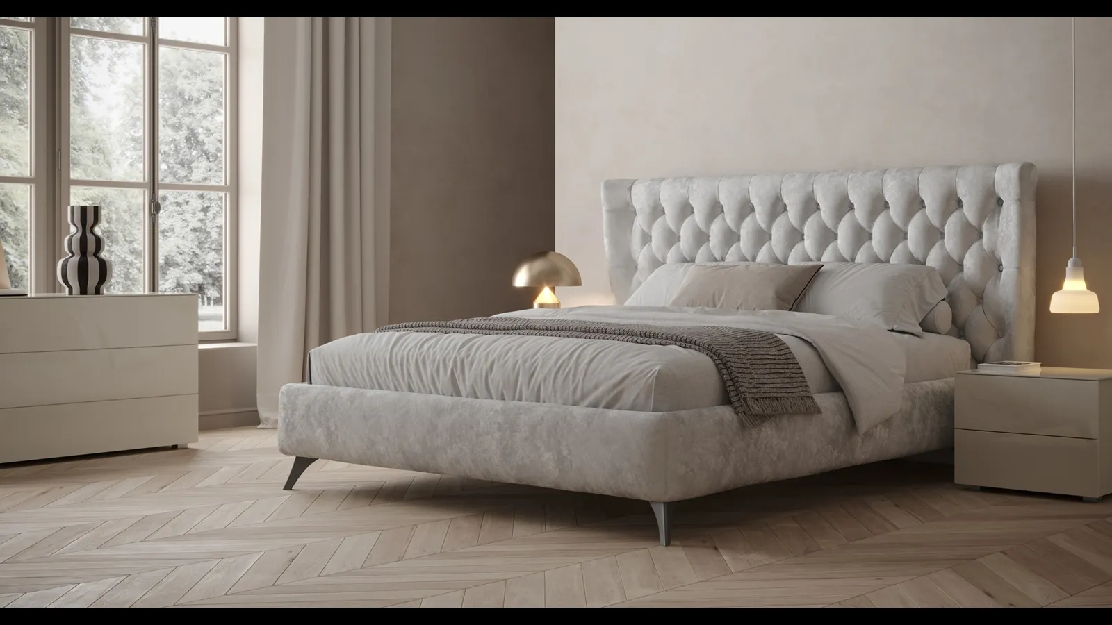 Letto in tessuto imbottito con testiera trapuntata King di Giessegi