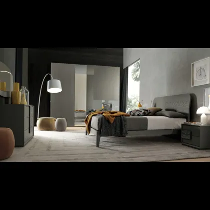 Letto in legno laccato con testiera decorata con intarsio Moon di Modo 10