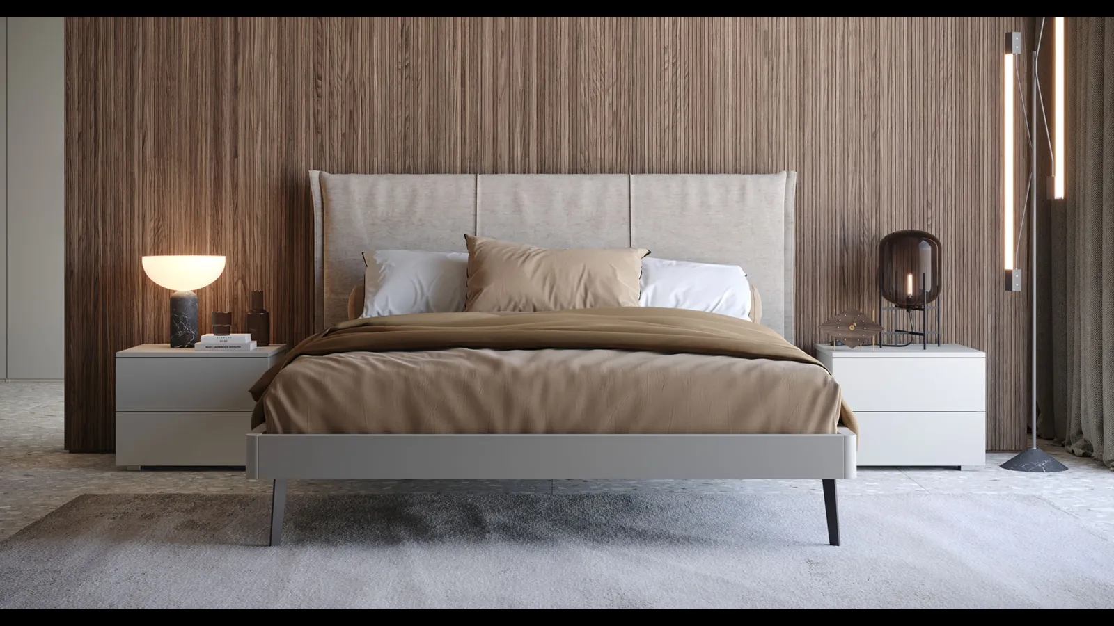 Letto laccato opaco con testiera in tessuto Nara di Giessegi