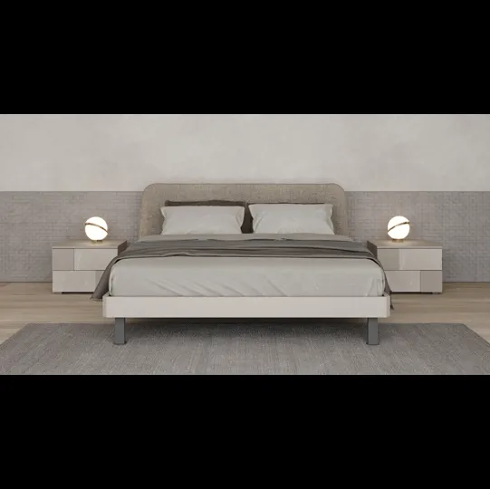 Letto laccato opaco con testiera in tessuto Pouf di Giessegi