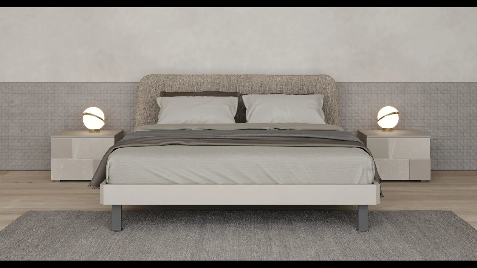 Letto laccato opaco con testiera in tessuto Pouf di Giessegi