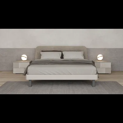 Letto laccato opaco con testiera in tessuto Pouf di Giessegi