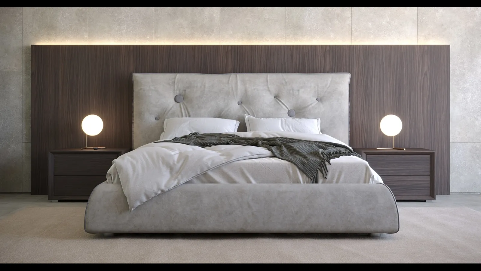 Letto in ecovelluto imbottito con testiera con bottoni in diverse dimensioni Roger di Giessegi