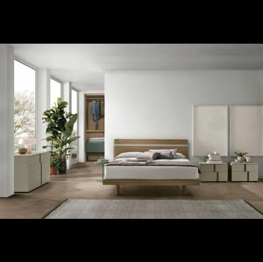 Letto con testiera Joker in materico noce ambra di Tomasella