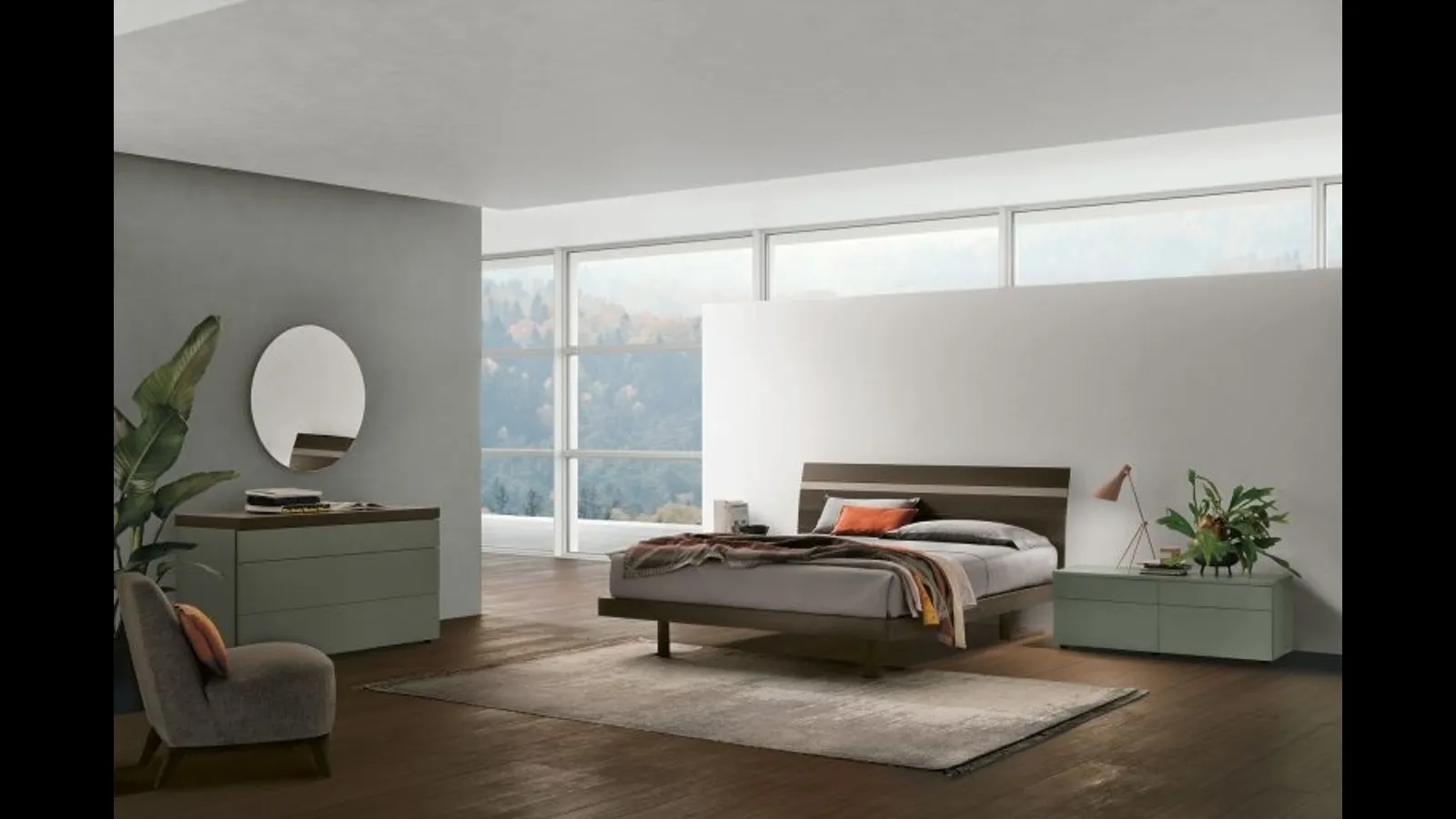 Letto con testiera Joker in materico rovere moka di Tomasella