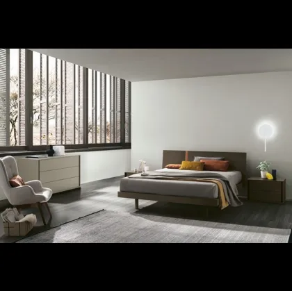 Letto con testiera Ken in materico rovere moka di Tomasella