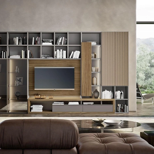 Libreria Composizione Horizon 1022 in legno e laccato di Mobilgam