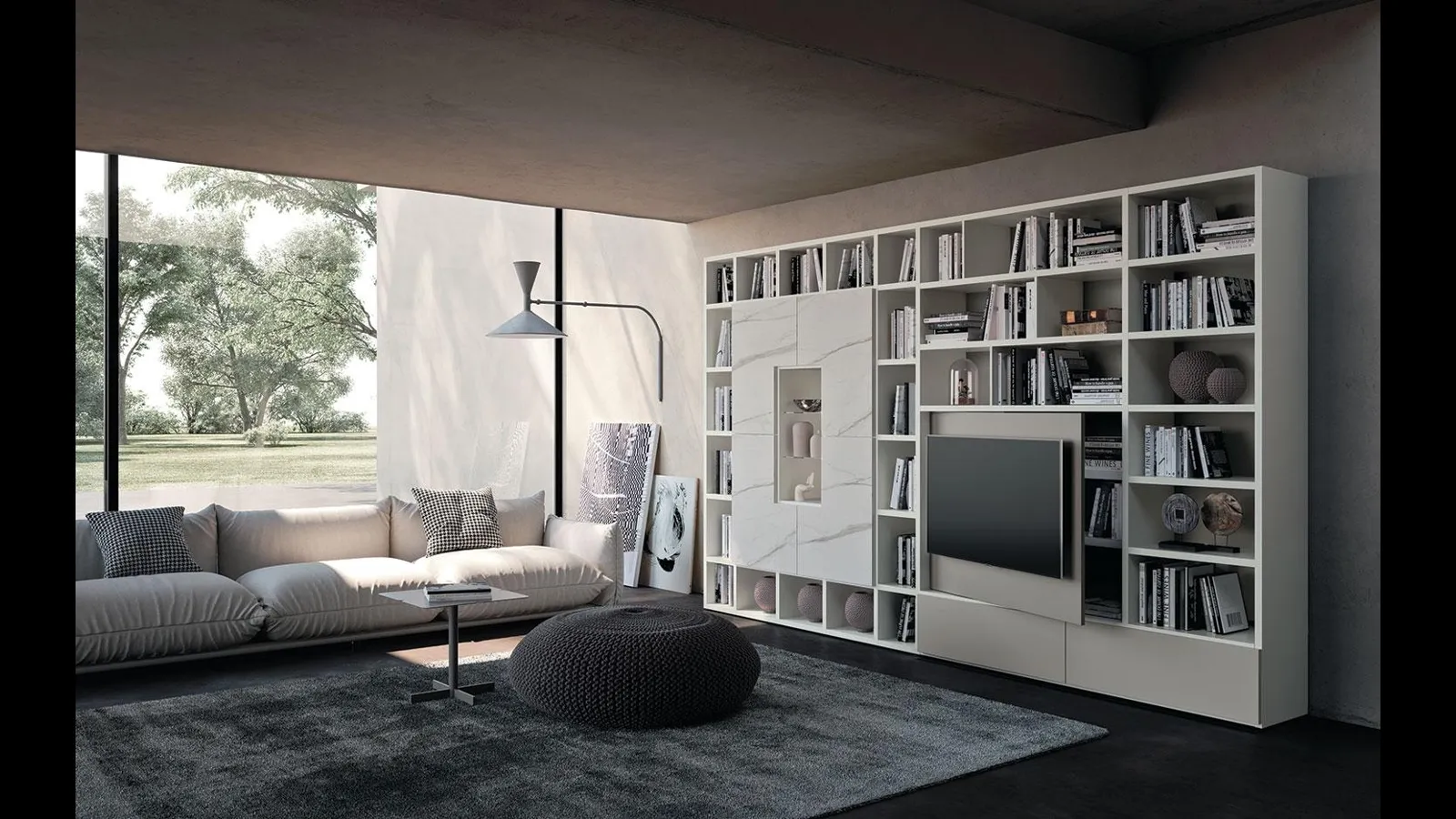 Libreria a muro Horizon 943 in laccato e laminato di Mobilgam