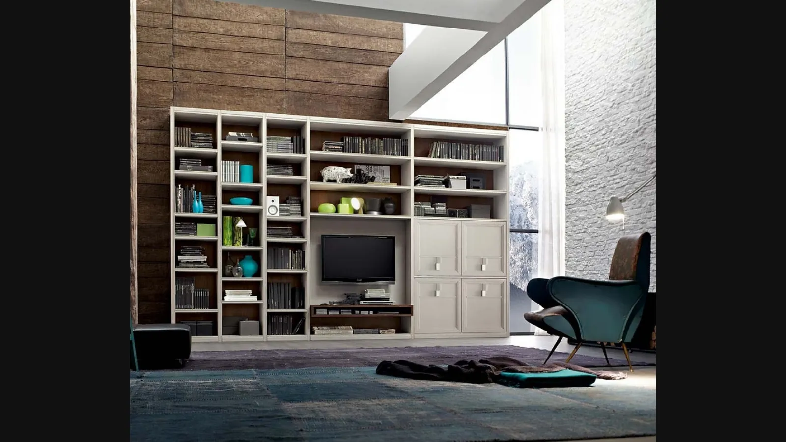 Libreria Tea A finitura Madreperla e Tabacco di Fasolin