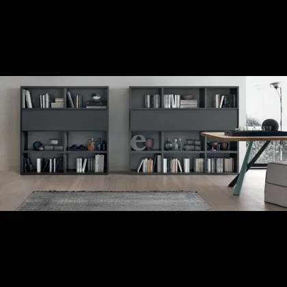 Libreria Atlante UNIT AT207 in materico opaco antracite e laccato opaco canetté antracite di Tomasella
