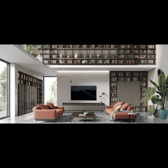 Libreria Atlante UNIT AT222 in materico rovere moka e laccato metallizzato ghisa di Tomasella