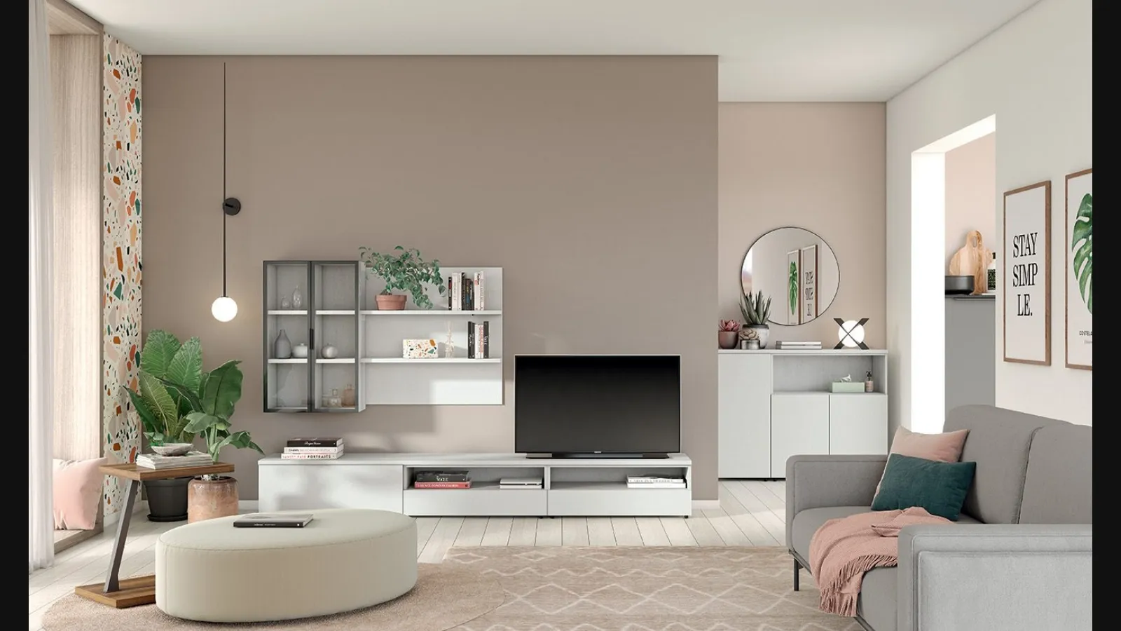 Libreria sospesa Volo Infinity L016 in melaminico finitura Bianco opaco e Vetro di Colombini Casa