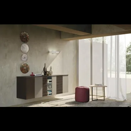 Madia sospesa Horizon Tetris 958 bis in laccato opaco e legno di Mobilgam