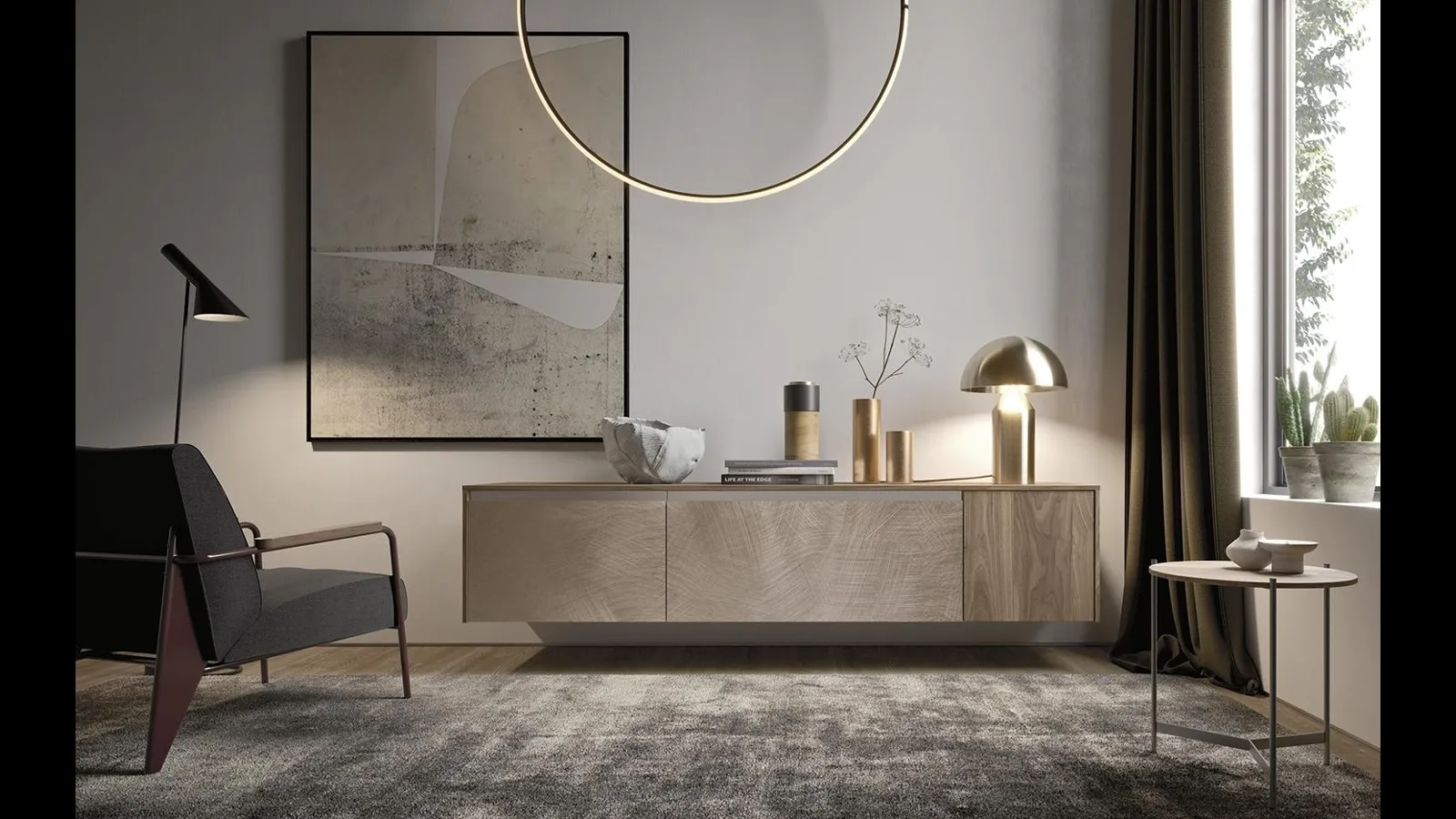 Madia Horizon Gola 953 in legno, spazzolato e laccato opaco di Mobilgam