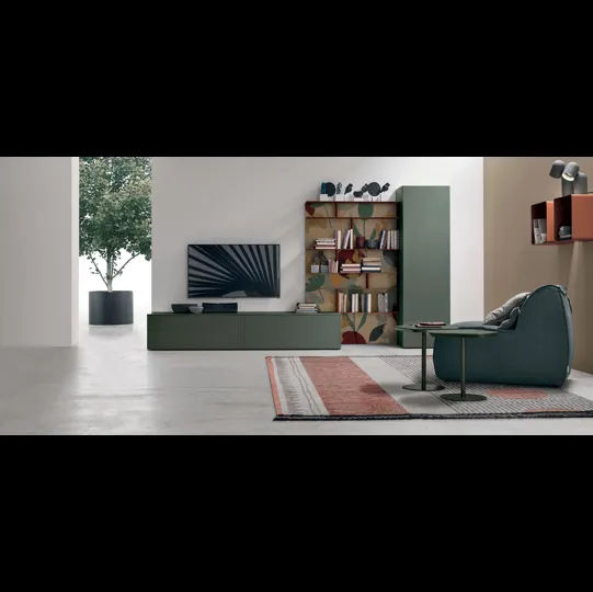 Parete Attrezzata Atlante UNIT AT137 in laccato opaco bosco e rovere sabbia di Tomasella