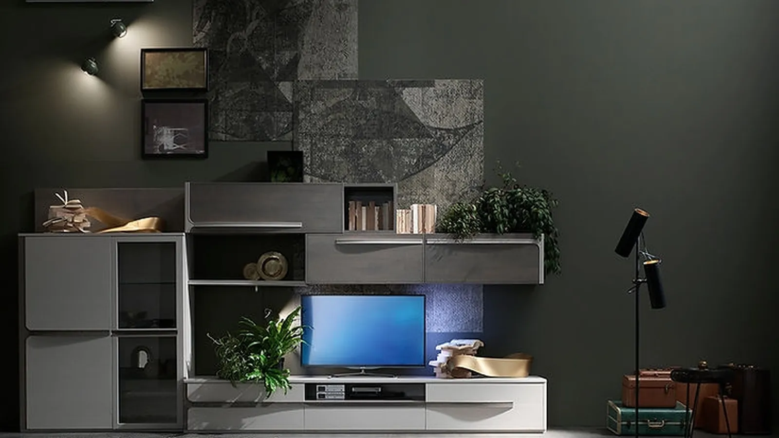 Parete Attrezzata Cleo CL1 finitura Creta e Madreperla di Fasolin