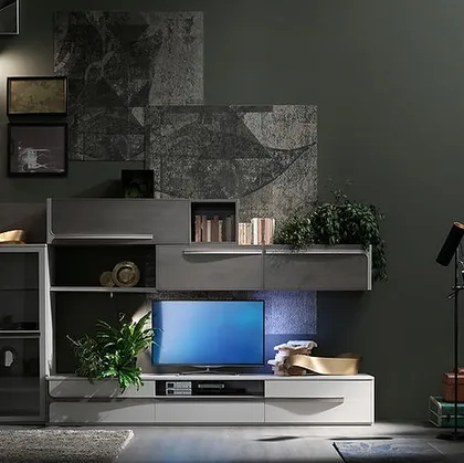 Parete Attrezzata Cleo CL1 finitura Creta e Madreperla di Fasolin