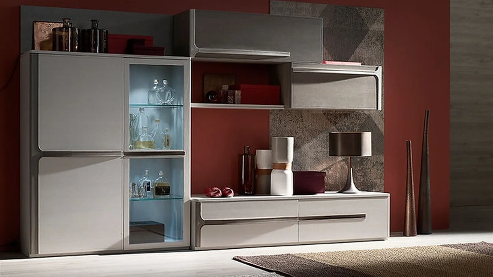 Parete Attrezzata Cleo CL2 finitura Creta e Madreperla di Fasolin