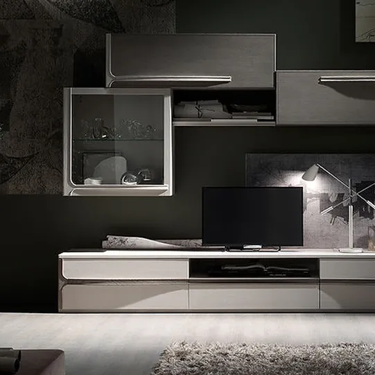 Parete Attrezzata Cleo CL3 finitura Madreperla e Creta di Fasolin