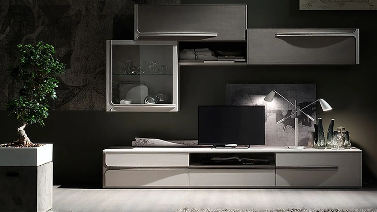 Parete Attrezzata Cleo CL3 finitura Madreperla e Creta di Fasolin