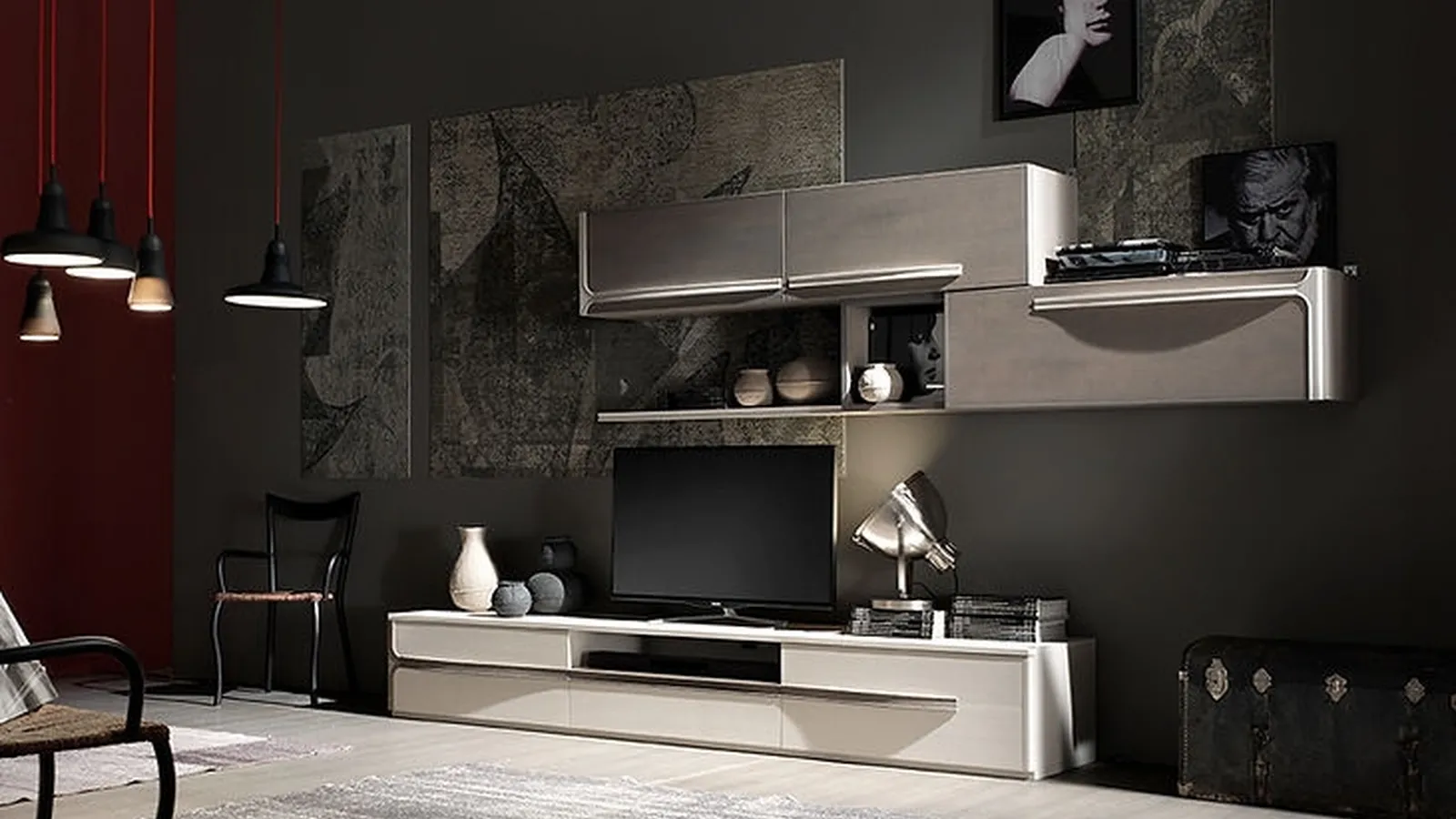 Parete Attrezzata Cleo CL4 finitura Madreperla e Creta di Fasolin