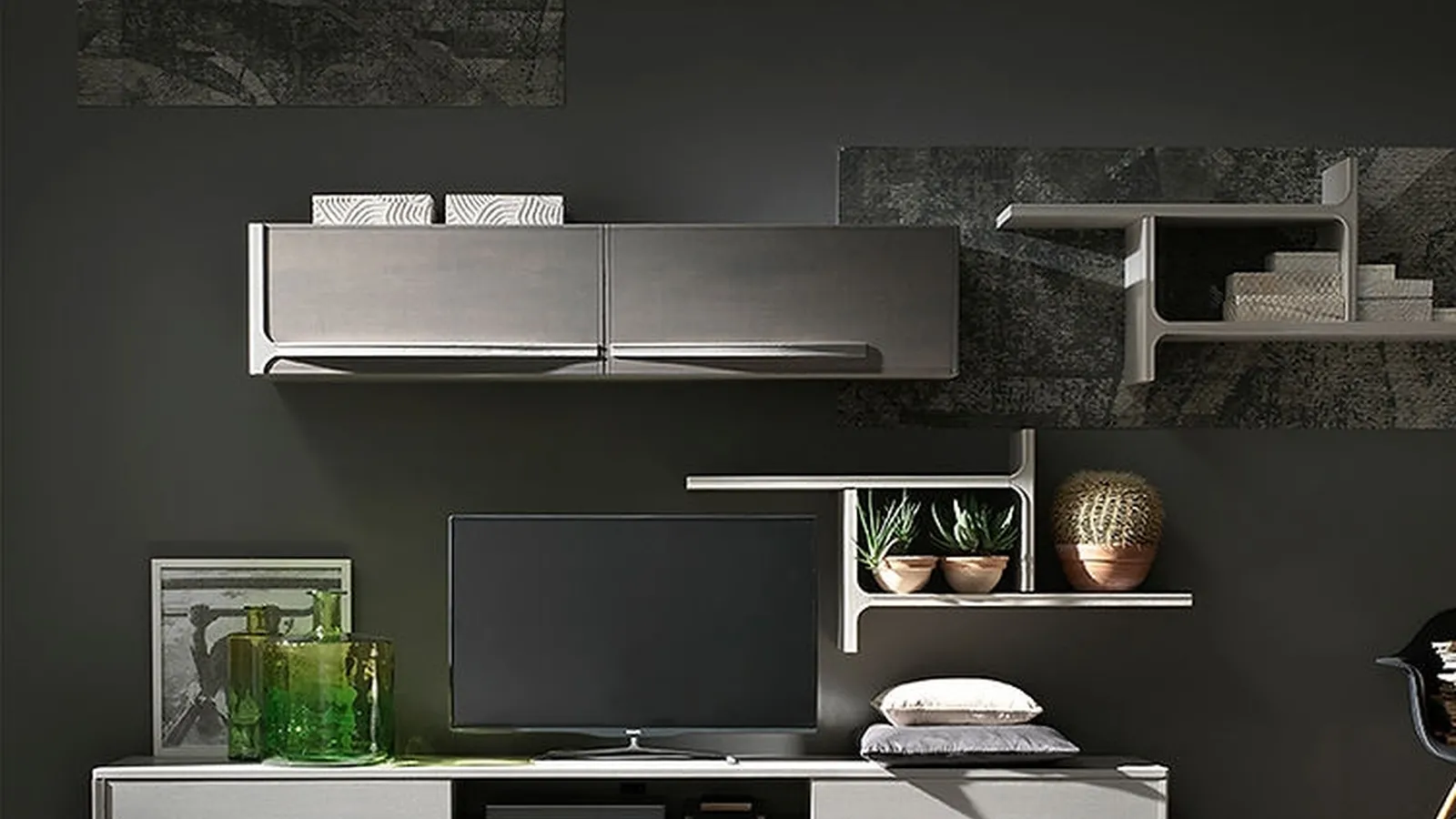 Parete Attrezzata Cleo CL5 finitura Creta e Madreperla di Fasolin