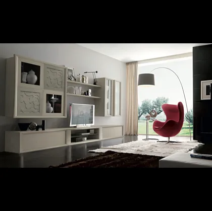 Parete Attrezzata in legno con ante decorate Portofino Comp 006 di Modo 10