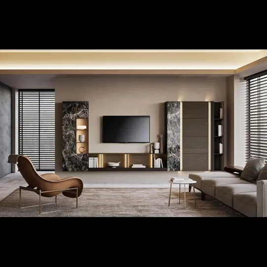 Parete Attrezzata Composizione Horizon 1001 in legno e vetro di Mobilgam