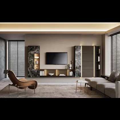 Parete Attrezzata Composizione Horizon 1001 in legno e vetro di Mobilgam